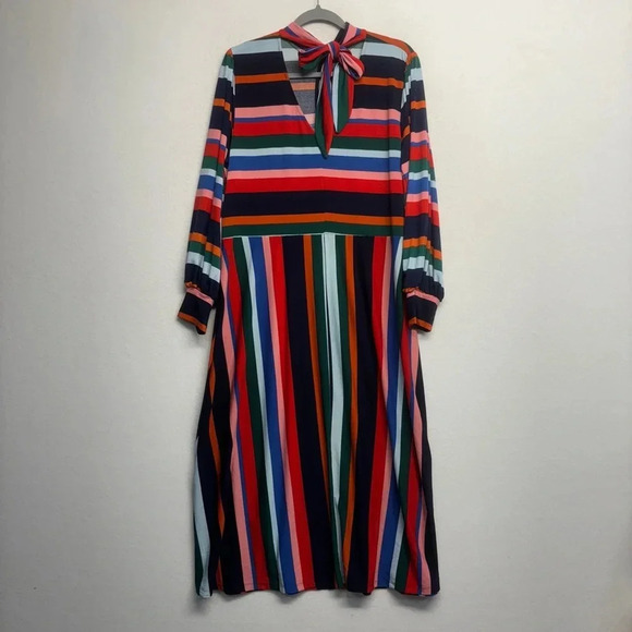 NWT Eloquii Printed Fit and Flare Midi Dress Rainbow Stripe Mock Neck Stretch 18 - Picture 3 of 8
